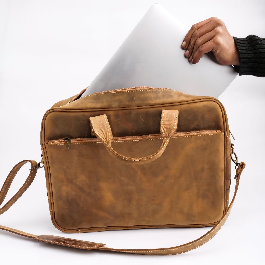 KASUR BAG, Leather Laptop Bag Crafted From Vintage Cow Leather
