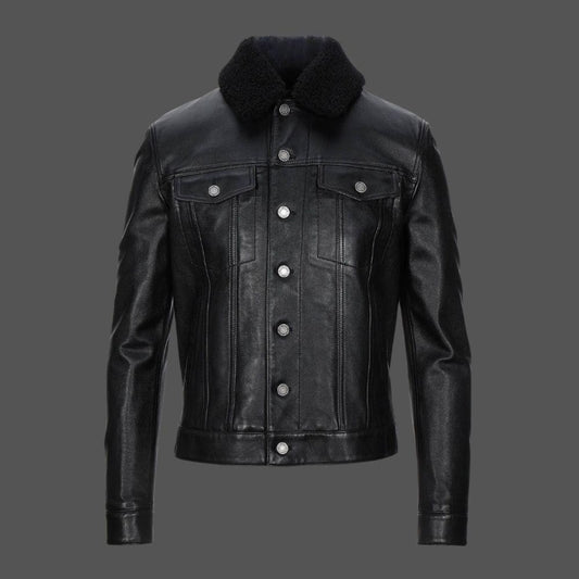 RAWAL JACKET Genuine Leather Biker Style Jacket For Men With Fur Collar