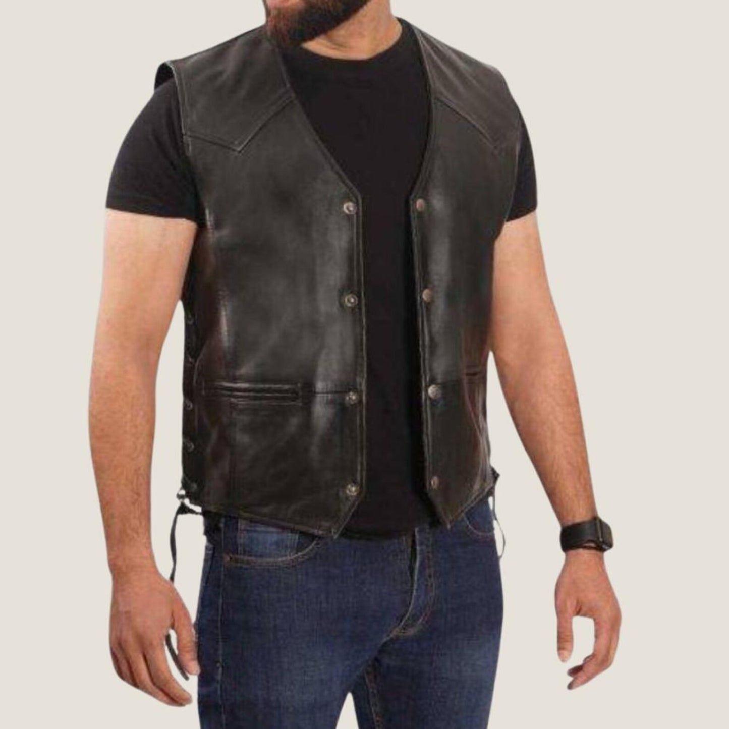 KHURSHAID LEATHER WEST Genuine Leather Biker Style West For Men