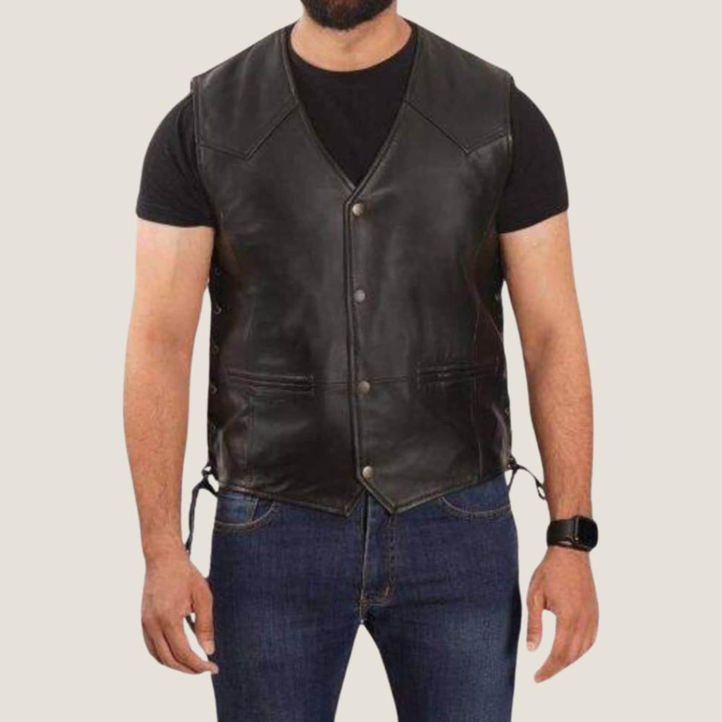 KHURSHAID LEATHER WEST Genuine Leather Biker Style West For Men