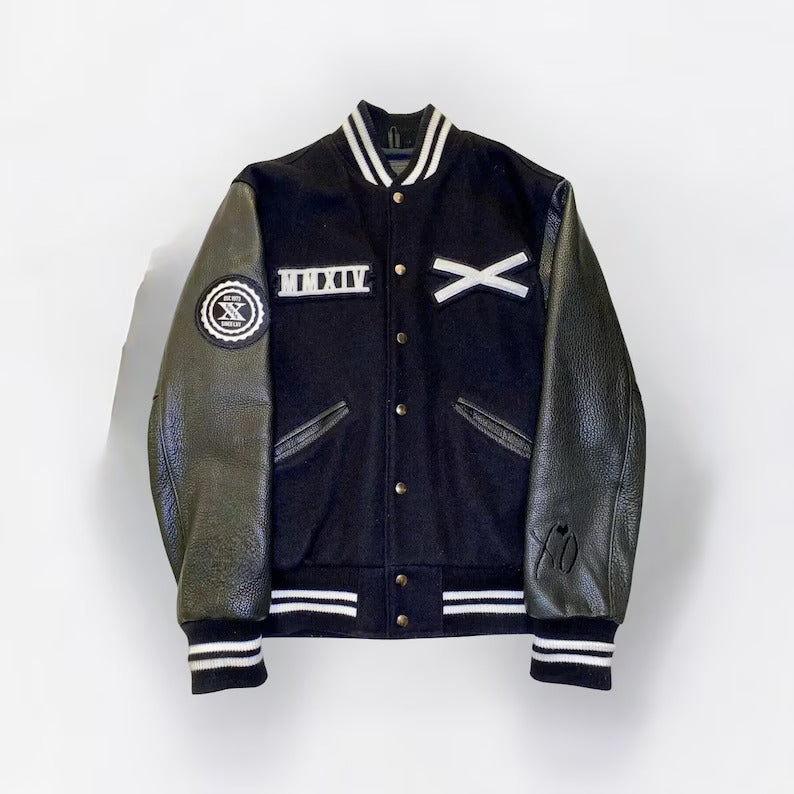 MANDI BAHUDDIN JACKET Genuine Leather & Wool XO Varsity Jacket For Men