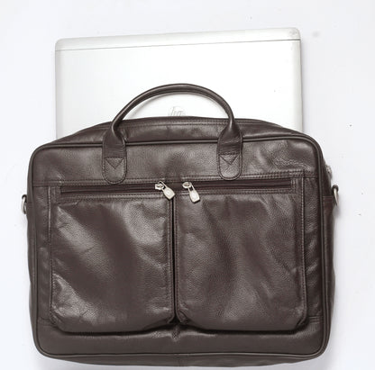 SWAT BAG Natural Milled Leather Laptop Bag - Dark Brown - 16"