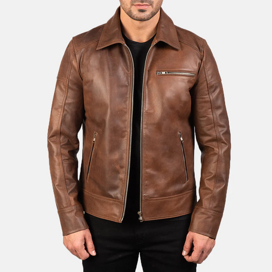 KARACHI JACKET Shirt Collar Biker Style Leather Jacket For Men