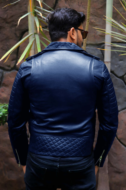 WAH CANTT JACKET Men's Leather Jacket, Biker/Motorcycle Leather Jacket For Men- Blue