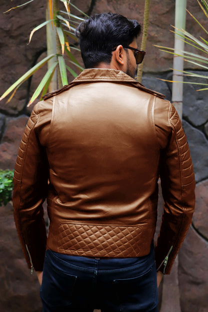 WAH CANTT JACKET Men's Leather Jacket, Biker/Motorcycle Leather Jacket For Men- Cognac