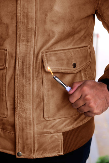 JHELUM JACKET Men's A2 Aviator Bomber Leather Jacket For, Men's Leather Jacket- Cognac