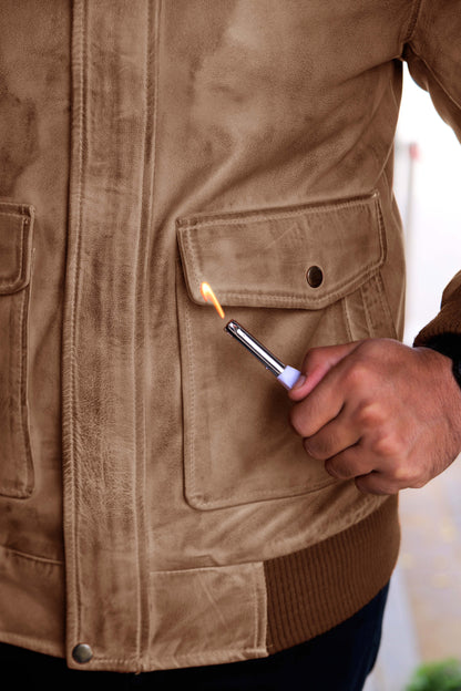 JHELUM JACKET Men's A2 Aviator Bomber Leather Jacket For, Men's Leather Jacket- Khaki