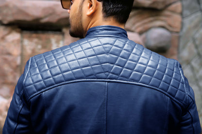 SAHIWAL JACKET Men's Leather Jacket For Men, Diamond Style Biker Jacket For Men-Blue