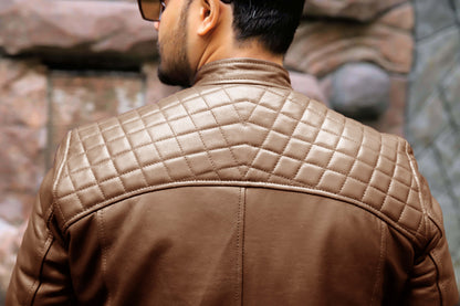 SAHIWAL JACKET Men's Leather Jacket For Men, Diamond Style Biker Jacket For Men-Cognac