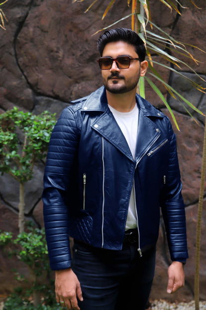 WAH CANTT JACKET Men's Leather Jacket, Biker/Motorcycle Leather Jacket For Men- Blue