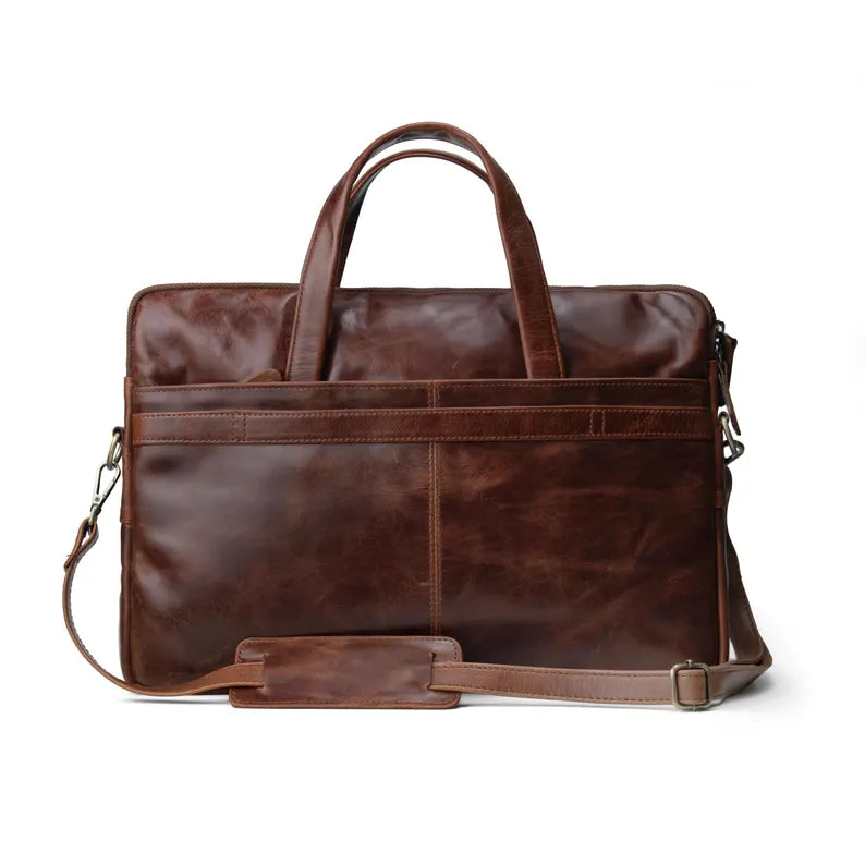 TURBAT BAG: Slim Leather Laptop Bag Unisex- Vintage Tan