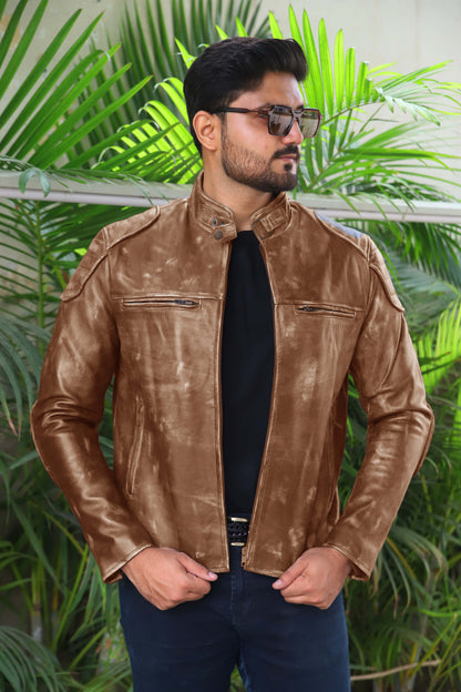 SADIQABAD JACKET Men's Leather Jacket Vintage Black Leather Jacket- Vintage Cognac