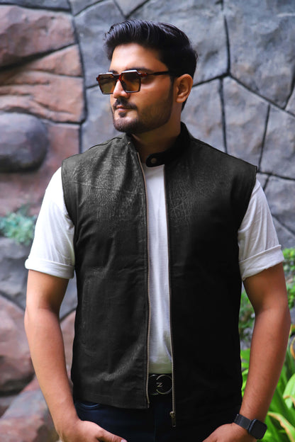 BUREWALA JACKET Men's Leather Vest, Formal Leather Vest, Biker Leather Vest, Casual Leather Vest For Men- Black