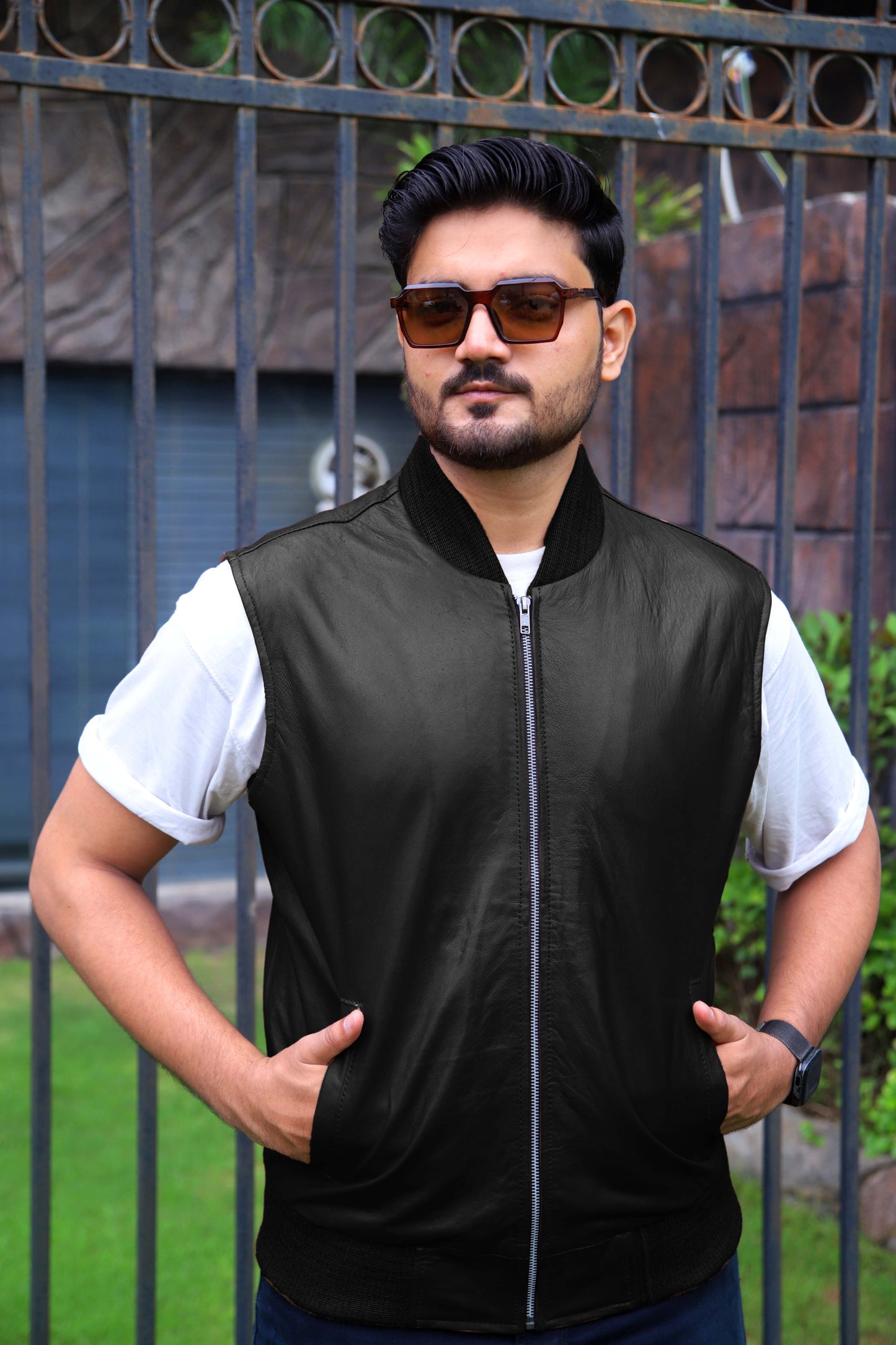 MINGORA JACKET Men's Leather Vest, Formal Leather Vest, Biker Leather Vest, Casual Leather Vest For Men-Black