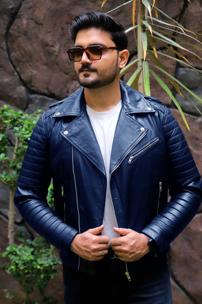 WAH CANTT JACKET Men's Leather Jacket, Biker/Motorcycle Leather Jacket For Men- Blue