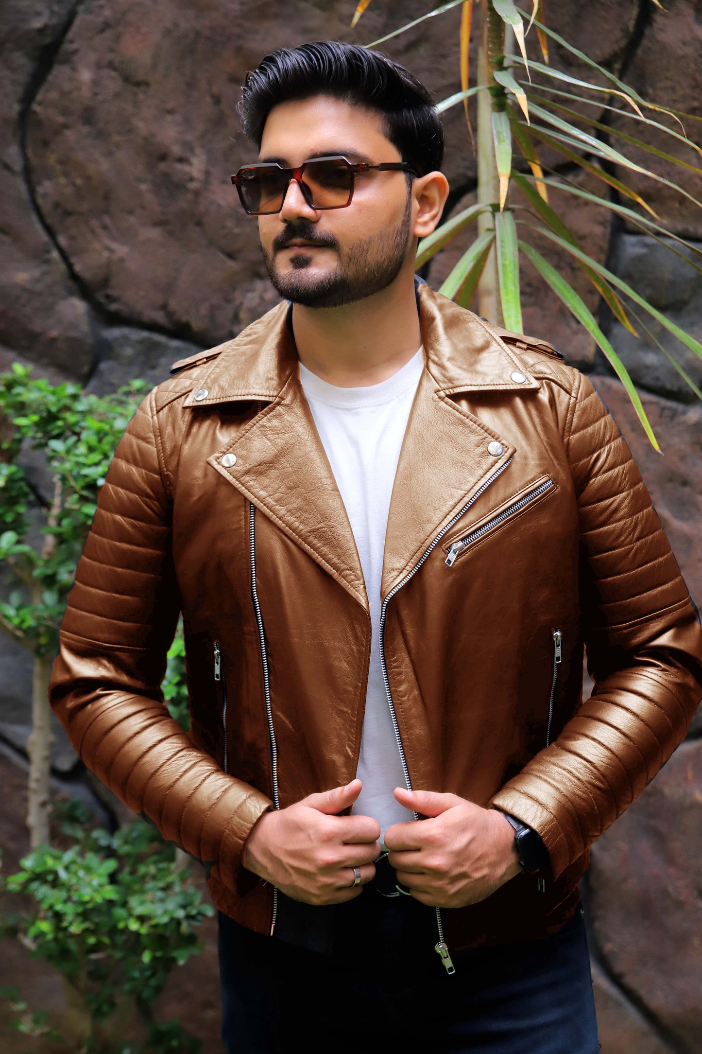 WAH CANTT JACKET Men's Leather Jacket, Biker/Motorcycle Leather Jacket For Men- Cognac