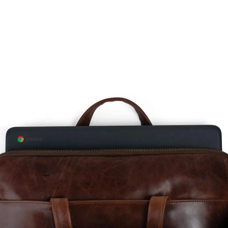 TURBAT BAG: Slim Leather Laptop Bag Unisex- Vintage Tan