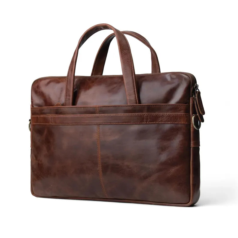 TURBAT BAG: Slim Leather Laptop Bag Unisex- Vintage Tan