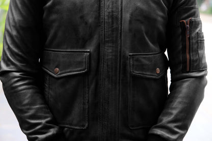 JHELUM JACKET Men's A2 Aviator Bomber Leather Jacket For, Men's Leather Jacket- Black