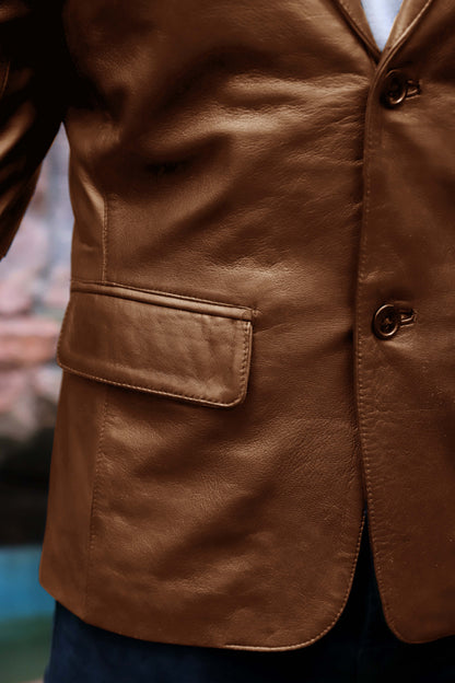 CHINIOT JACKET Men's  Leather Blazer, Formal Leather Blazer For Men- Cognac