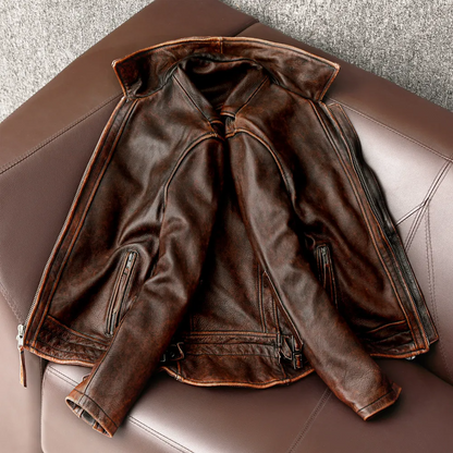 BAHAWALNAGAR JACKET Genuine Leather Motorcycle Style Vintage Brown Jacket For Men