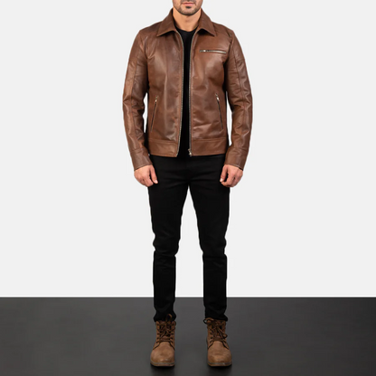 KARACHI JACKET Shirt Collar Biker Style Leather Jacket For Men