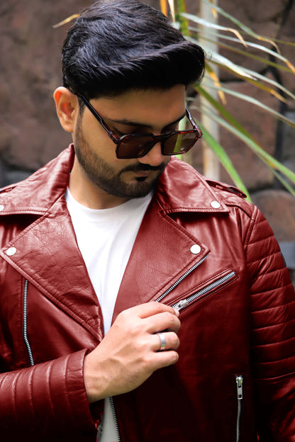 WAH CANTT JACKET Men's Leather Jacket, Biker/Motorcycle Leather Jacket For Men- Red