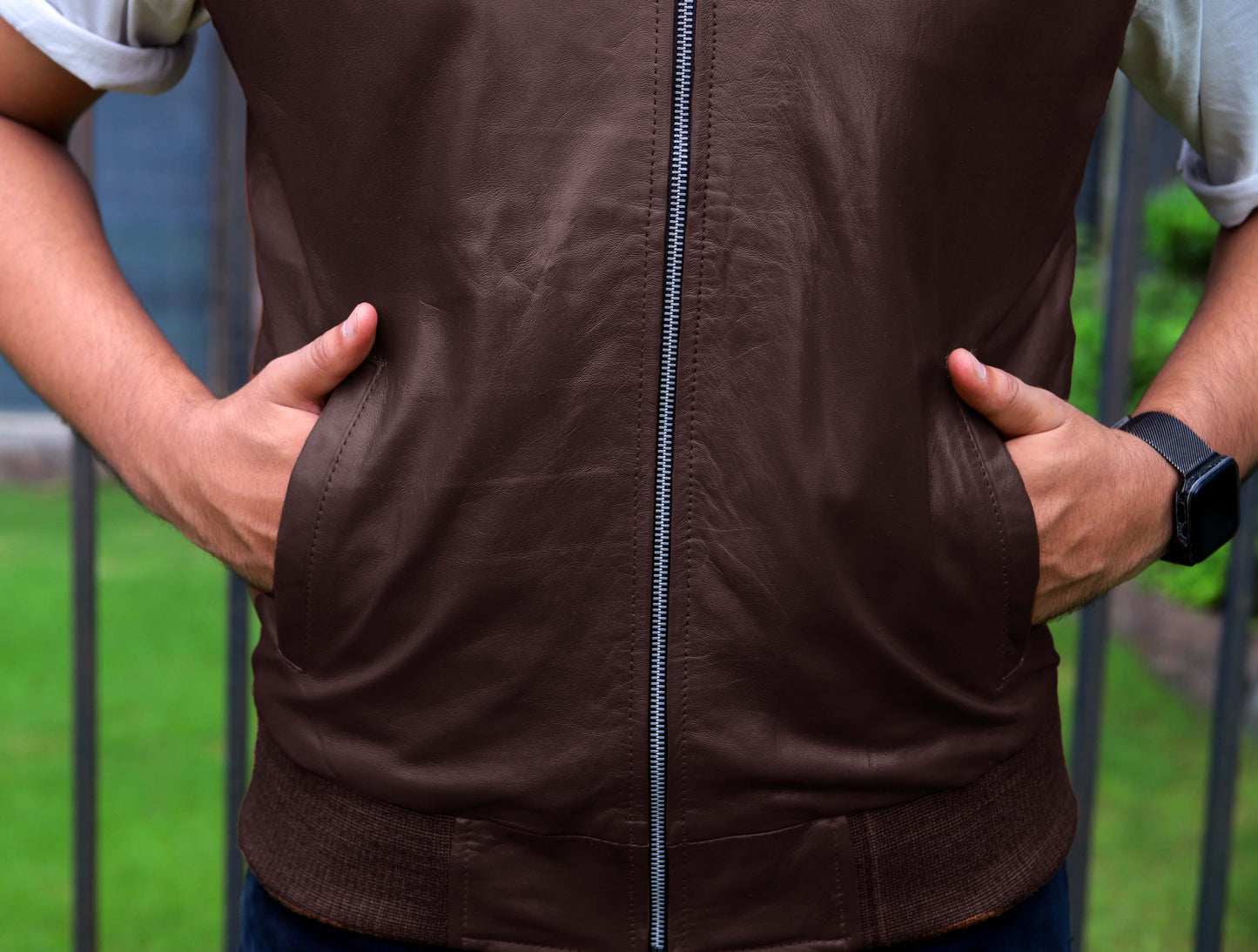 MINGORA JACKET Men's Leather Vest, Formal Leather Vest, Biker Leather Vest, Casual Leather Vest For Men-Brown