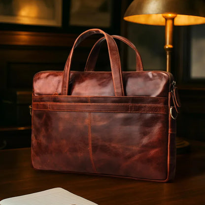 TURBAT BAG: Slim Leather Laptop Bag Unisex- Vintage Tan