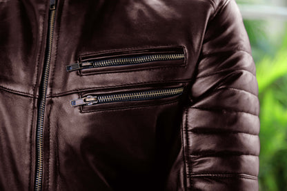 MURIDKE JACKET Men's Leather Jacket, Biker Leather Jacket For Men- Brown