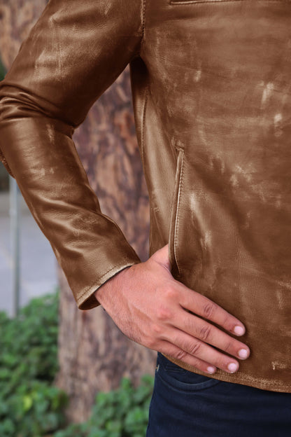 SADIQABAD JACKET Men's Leather Jacket Vintage Black Leather Jacket- Vintage Cognac