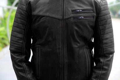 KAMOKE JACKET Men's Distressed Biker Leather Jacket, Vintage Motorcycle Jacket For Men- Vintage Black lite