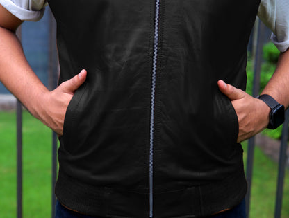 MINGORA JACKET Men's Leather Vest, Formal Leather Vest, Biker Leather Vest, Casual Leather Vest For Men-Black