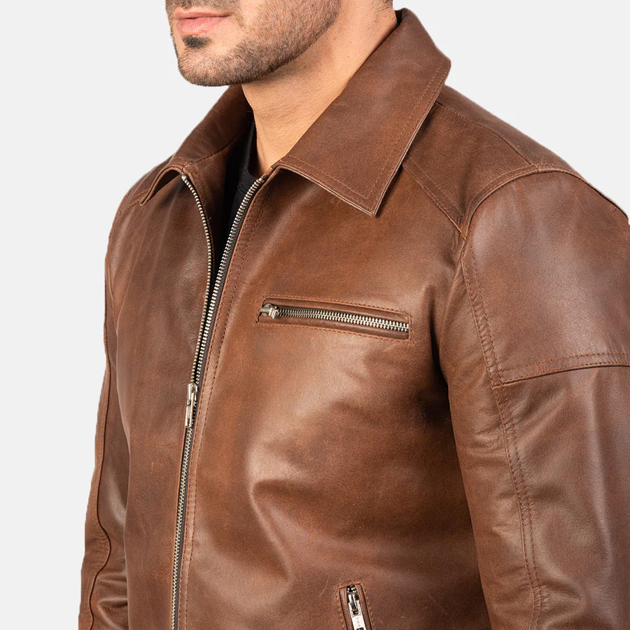 KARACHI JACKET Shirt Collar Biker Style Leather Jacket For Men