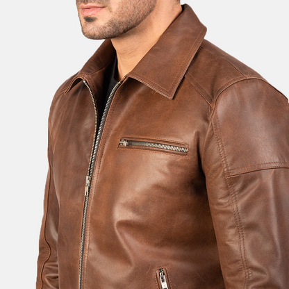 KARACHI JACKET Shirt Collar Biker Style Leather Jacket For Men