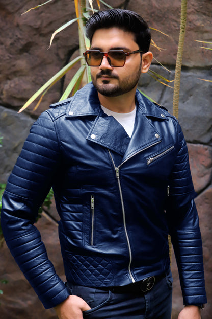 WAH CANTT JACKET Men's Leather Jacket, Biker/Motorcycle Leather Jacket For Men- Blue