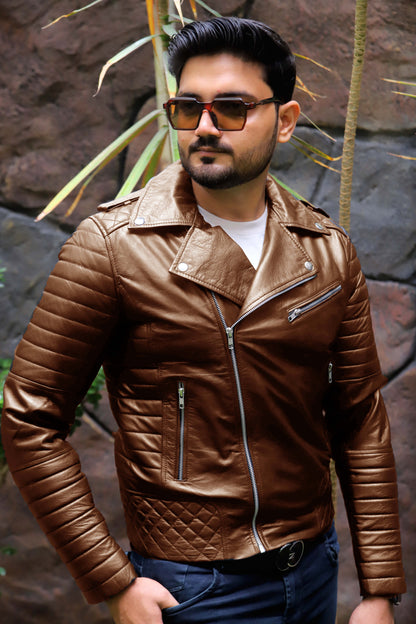 WAH CANTT JACKET Men's Leather Jacket, Biker/Motorcycle Leather Jacket For Men- Cognac