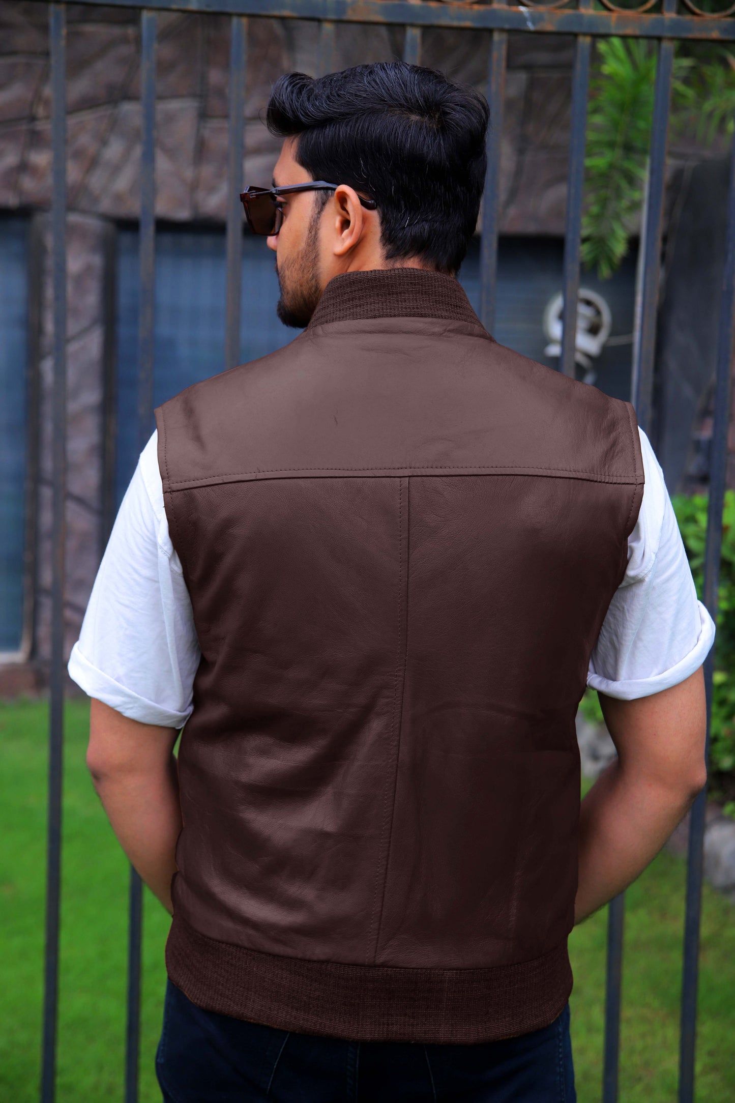 MINGORA JACKET Men's Leather Vest, Formal Leather Vest, Biker Leather Vest, Casual Leather Vest For Men-Brown