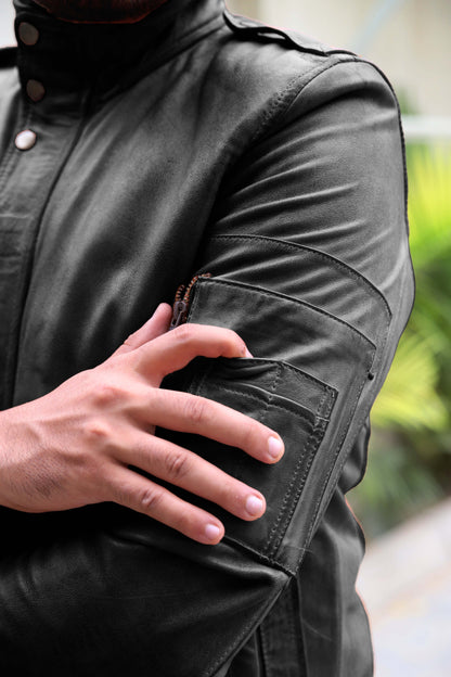 JHELUM JACKET Men's A2 Aviator Bomber Leather Jacket For, Men's Leather Jacket- Black