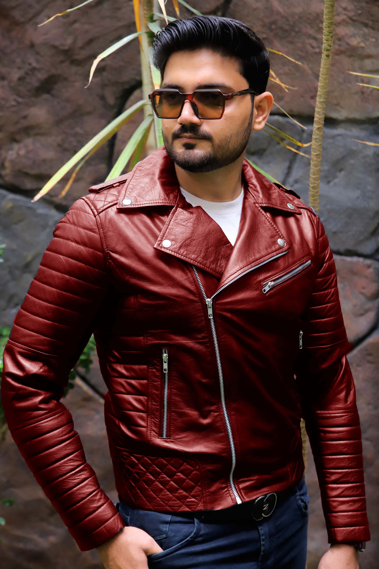 WAH CANTT JACKET Men's Leather Jacket, Biker/Motorcycle Leather Jacket For Men- Red