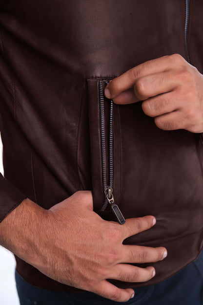 KHANIWAL JACKET Men's Leather Jacket With Fur Collar, Motorcycle Leather Jacket For Men, Casual Street Wear Leather Jacket- Brown