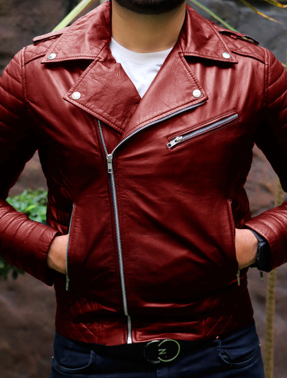 WAH CANTT JACKET Men's Leather Jacket, Biker/Motorcycle Leather Jacket For Men- Red