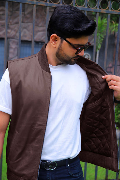 MINGORA JACKET Men's Leather Vest, Formal Leather Vest, Biker Leather Vest, Casual Leather Vest For Men-Brown
