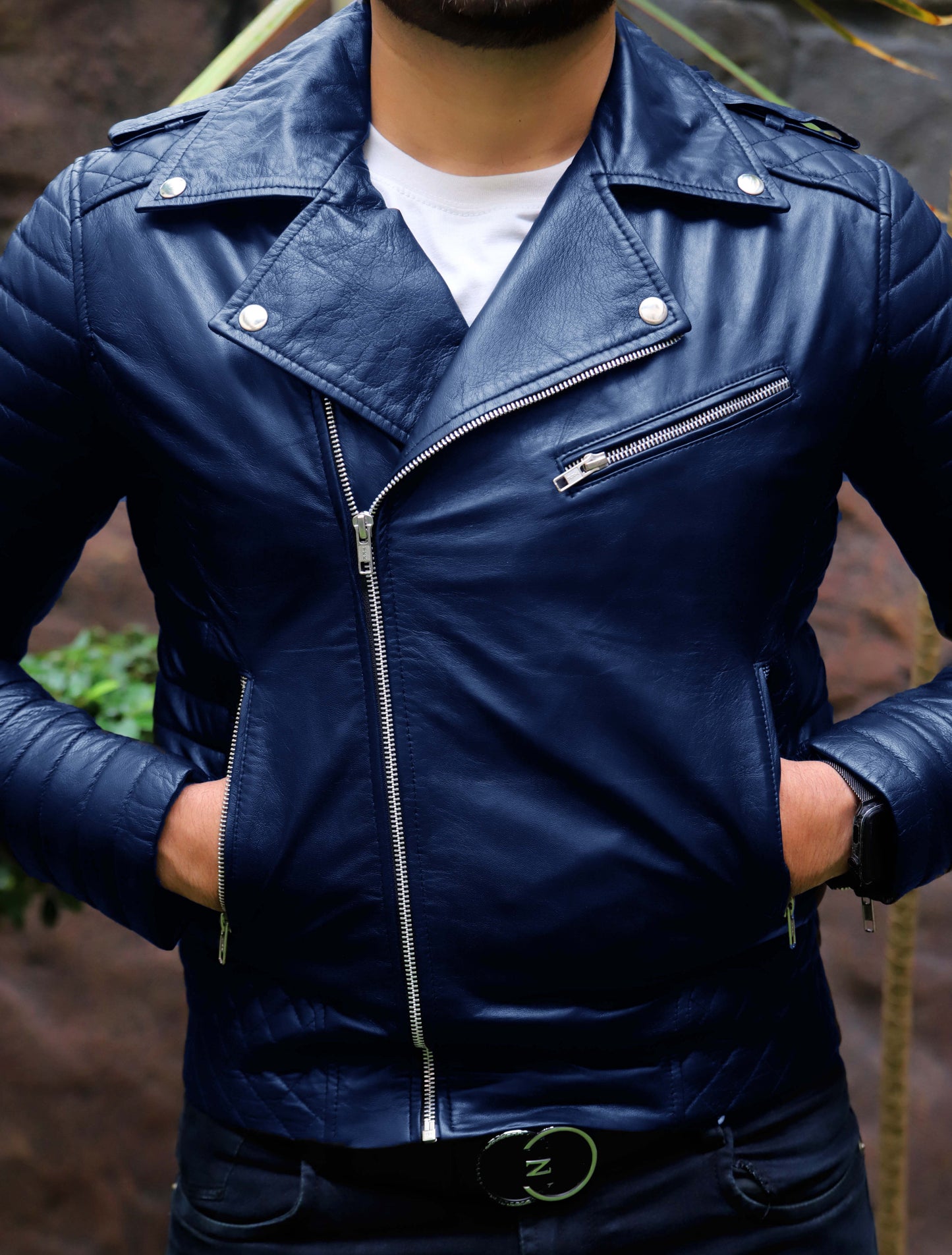 WAH CANTT JACKET Men's Leather Jacket, Biker/Motorcycle Leather Jacket For Men- Blue