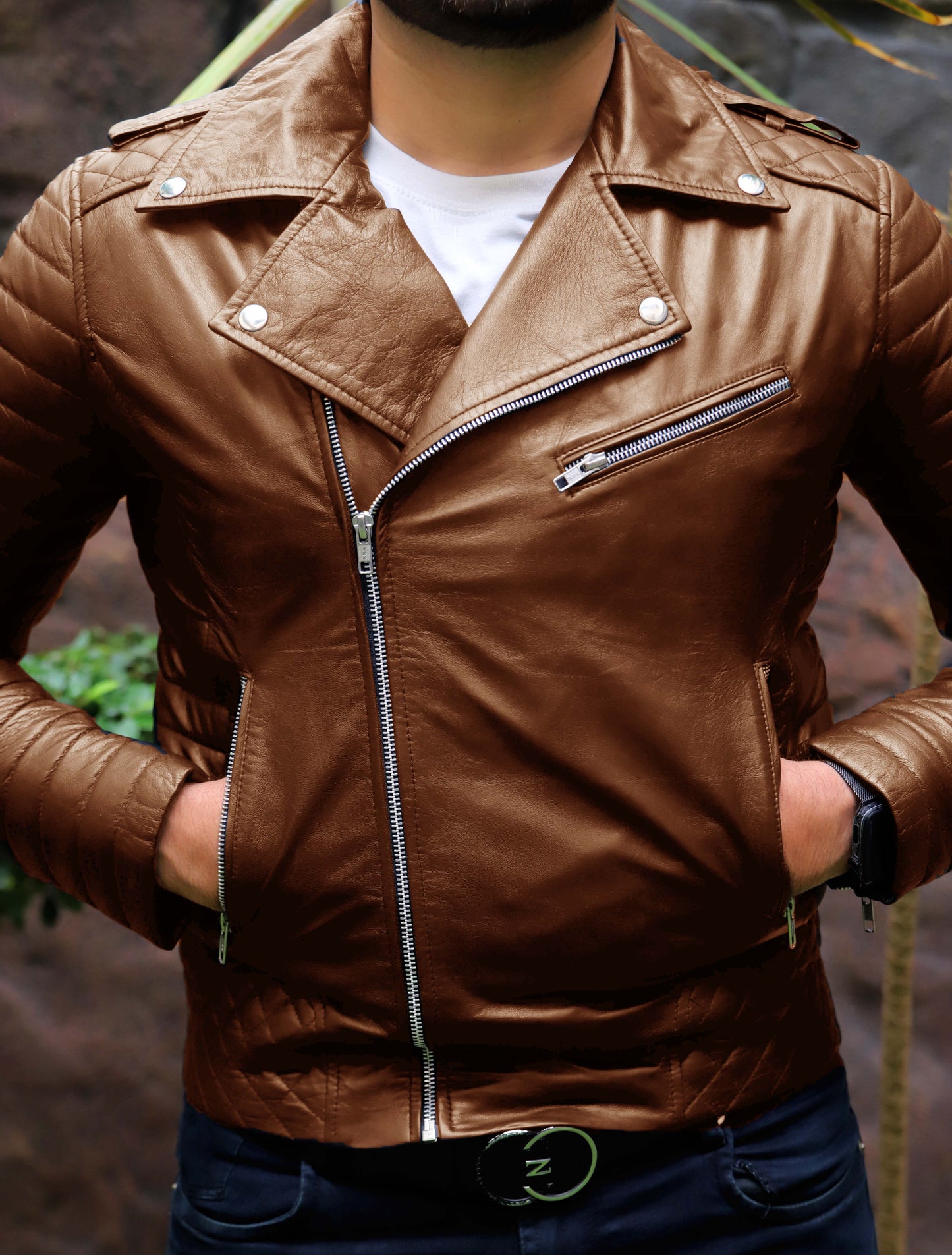 WAH CANTT JACKET Men's Leather Jacket, Biker/Motorcycle Leather Jacket For Men- Cognac