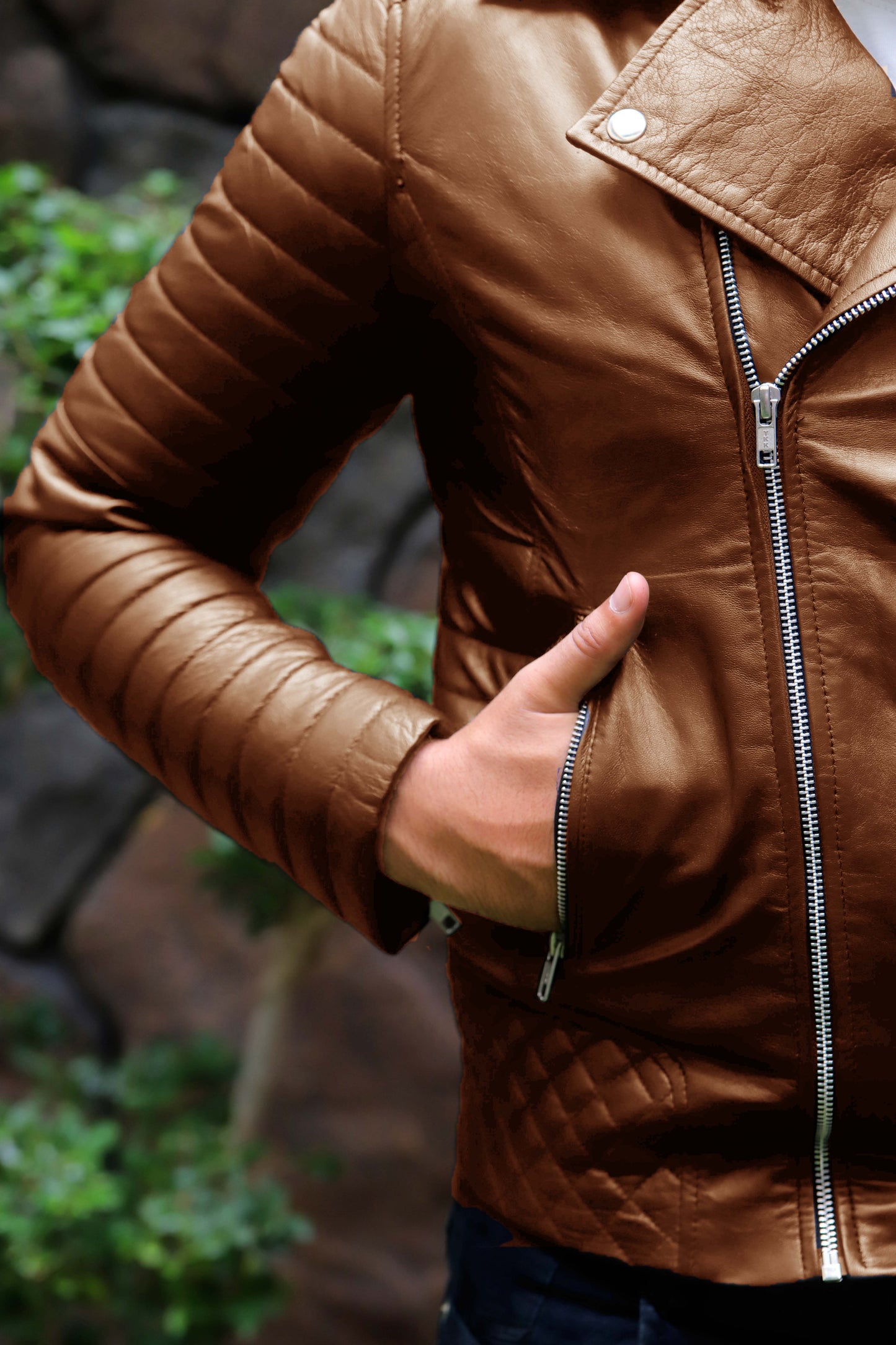 WAH CANTT JACKET Men's Leather Jacket, Biker/Motorcycle Leather Jacket For Men- Cognac