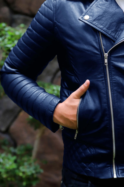 WAH CANTT JACKET Men's Leather Jacket, Biker/Motorcycle Leather Jacket For Men- Blue