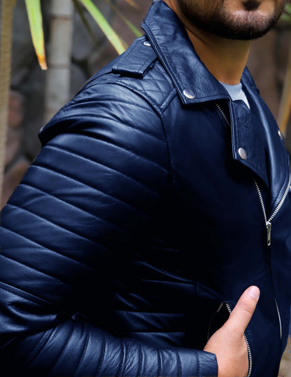 WAH CANTT JACKET Men's Leather Jacket, Biker/Motorcycle Leather Jacket For Men- Blue