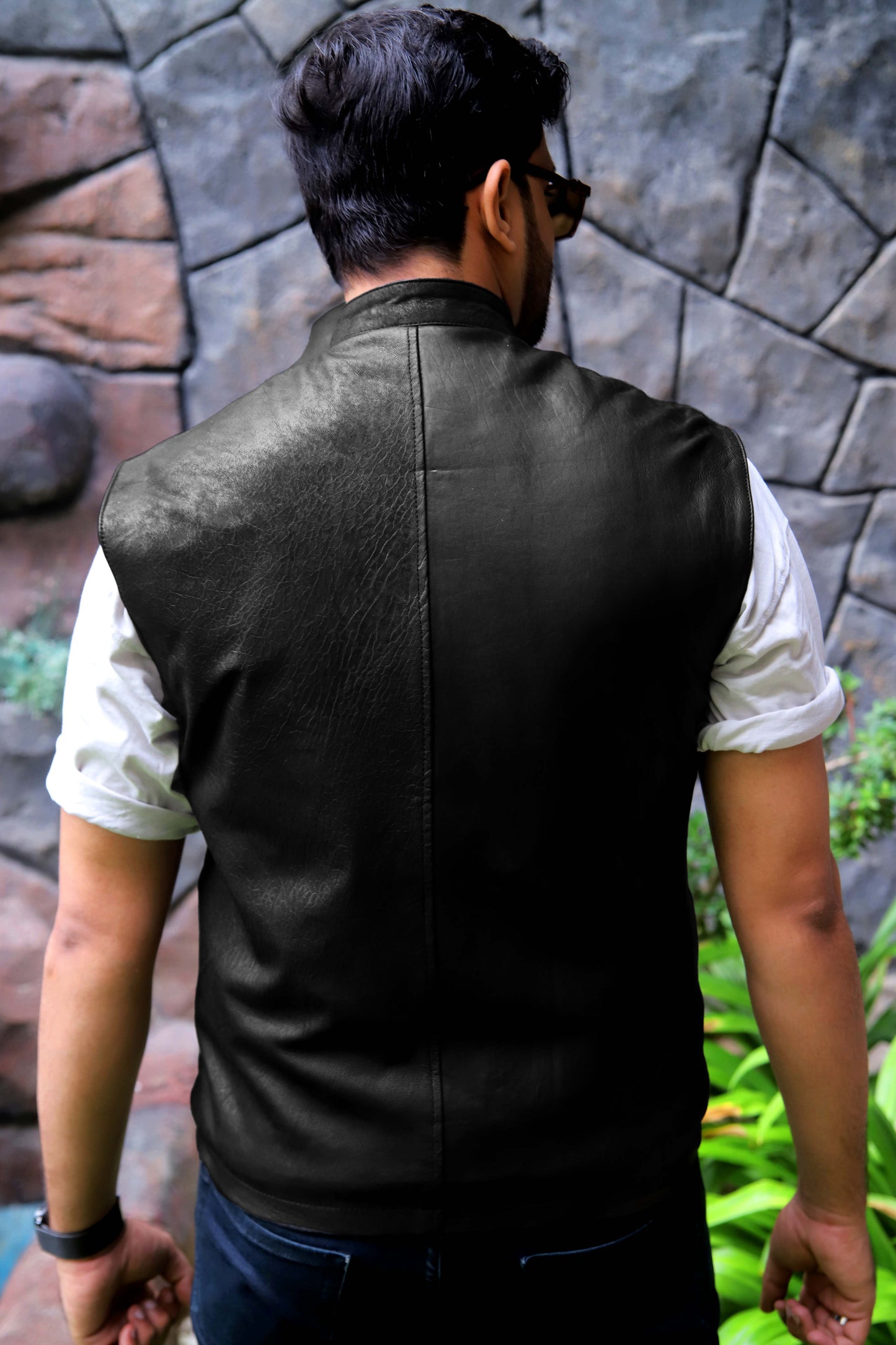 BUREWALA JACKET Men's Leather Vest, Formal Leather Vest, Biker Leather Vest, Casual Leather Vest For Men- Black