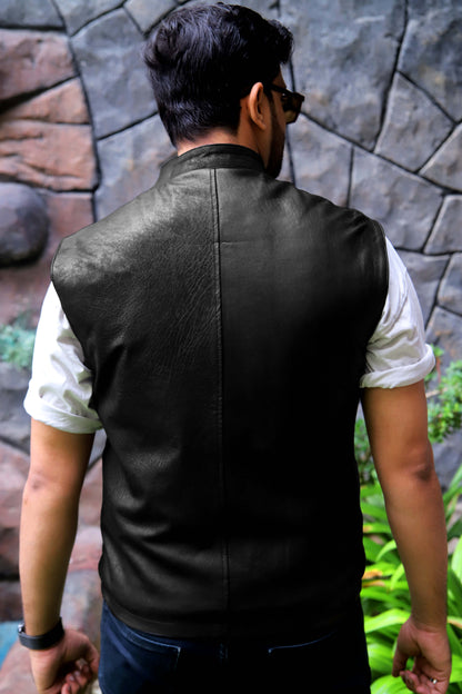 BUREWALA JACKET Men's Leather Vest, Formal Leather Vest, Biker Leather Vest, Casual Leather Vest For Men- Black